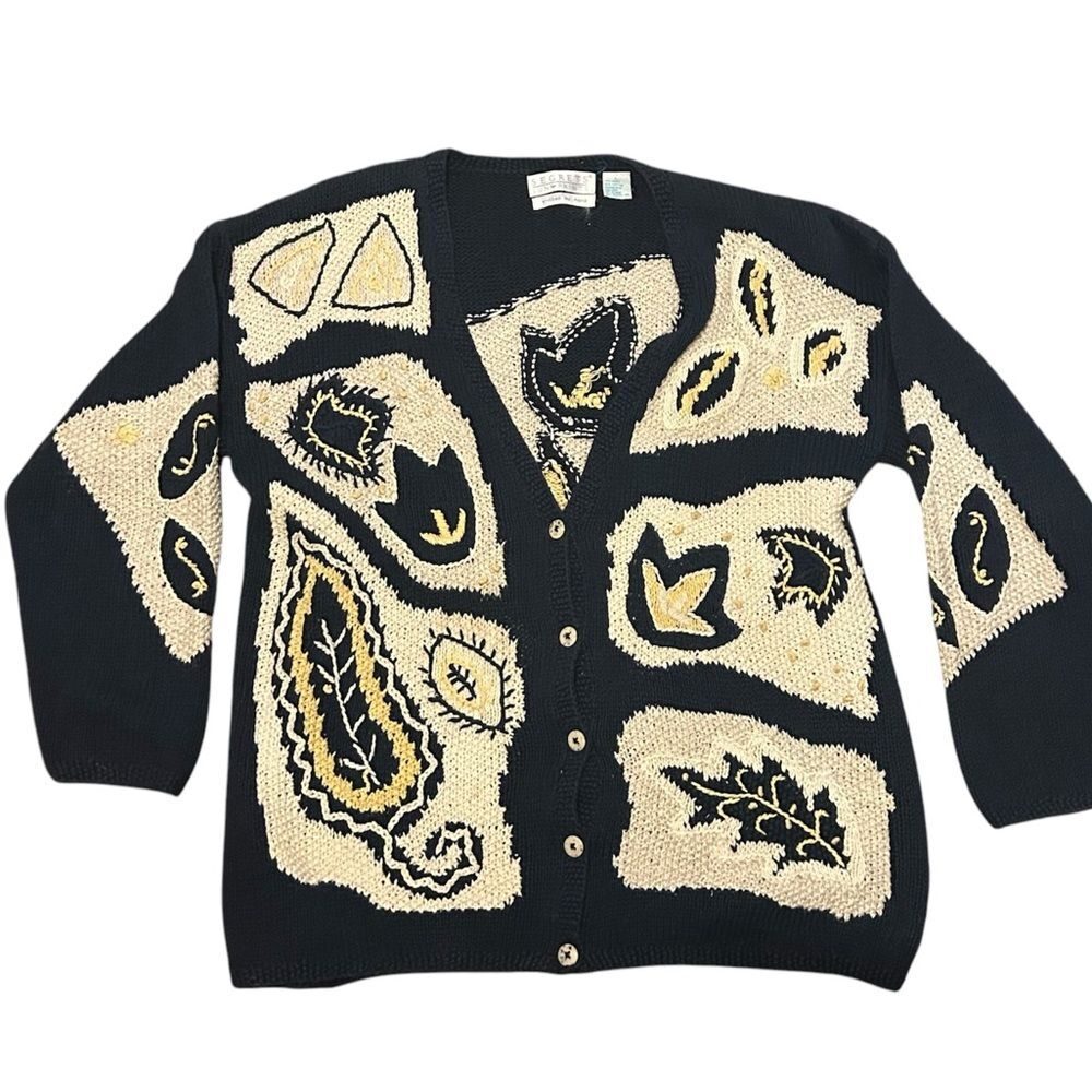 Segrets Sun Prints 80's Grandma Cardigan Art to Wear Hand Made Sweater Large